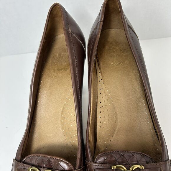 Circa Joan & David Brown Leather Woven Vamp Loafer Style Pumps Size 10M - Picture 5 of 13